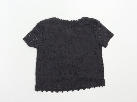 NEXT Girls Grey Cotton Basic Blouse Size 7 Years Crew Neck Pullover