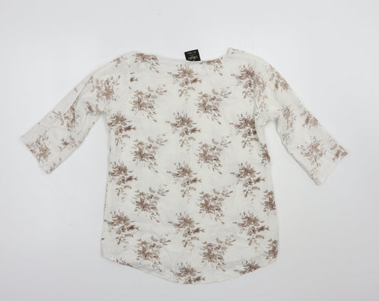 Diya Womens White Floral Cotton Basic Blouse Size XL Round Neck