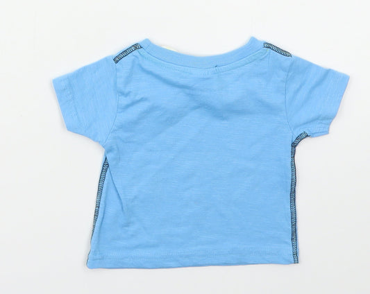 Peacocks Boys Blue Cotton Basic T-Shirt Size 6-9 Months Crew Neck Pullover - Awesome Monkey