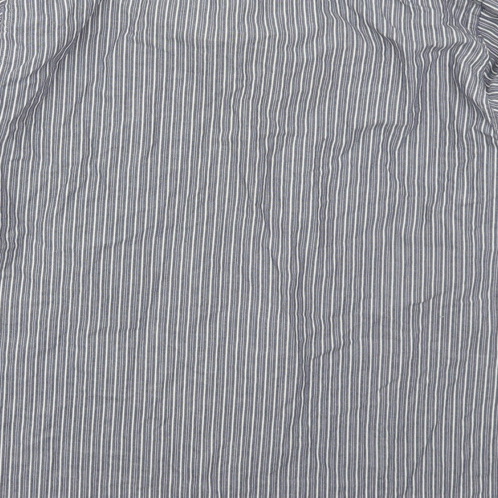 Boston Crew Mens Blue Striped Cotton Button-Up Size XL Collared Button