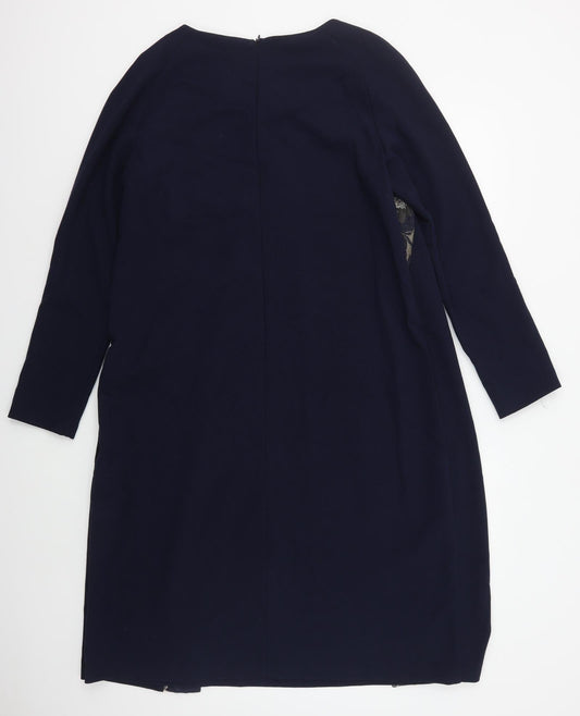 Bellenisa Womens Blue Polyester A-Line Size 14 Round Neck Zip - Floral Trim