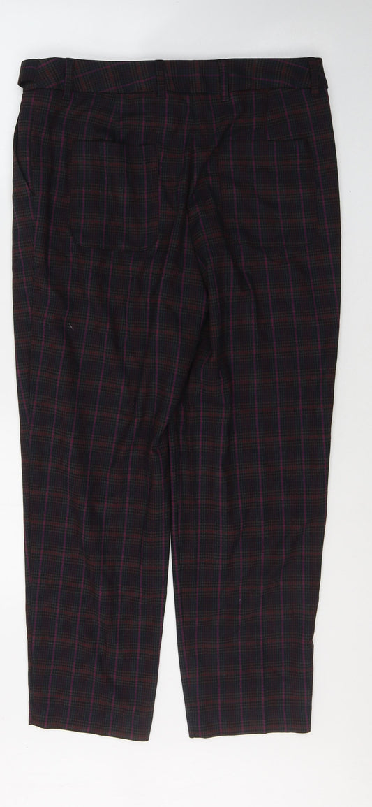 NEXT Womens Red Plaid Polyester Trousers Size 12 L25 in Regular Button