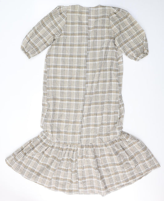 Primark Womens Beige Plaid Cotton Mermaid Size 8 V-Neck Pullover