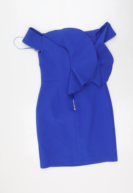 River Island Womens Blue Polyester Bodycon Size 6 Off the Shoulder