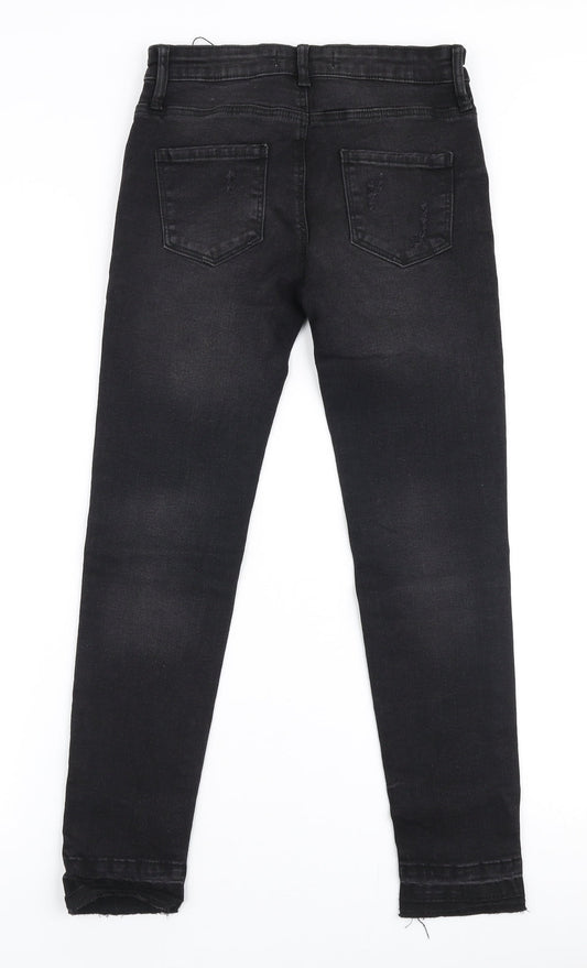 Denim Co Girls Black Cotton Skinny Jeans Size 10-11 Years Slim Zip - Ripped knees