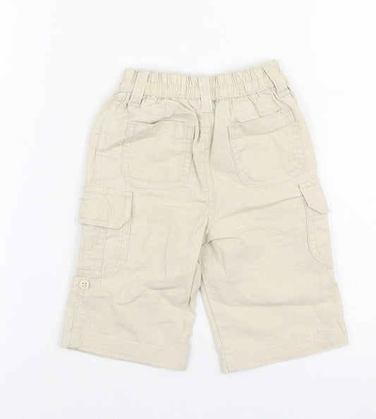 Preworn Boys Beige Linen Cargo Trousers Size 3-6 Months Drawstring