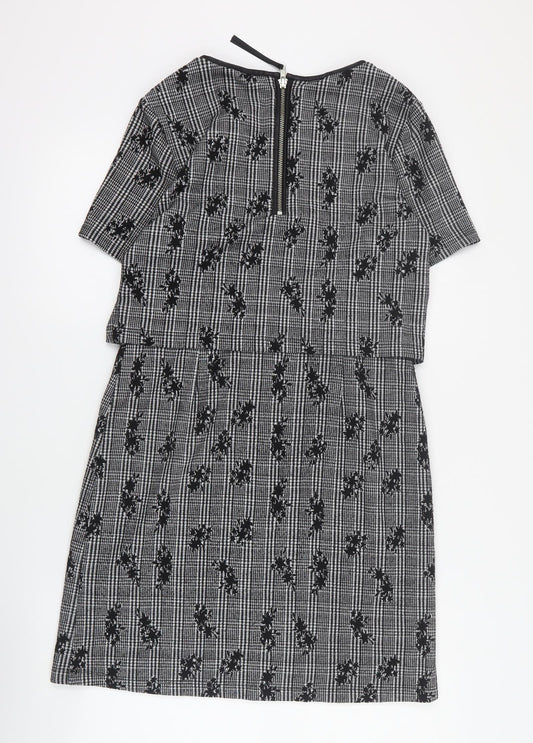Oasis Womens Black Houndstooth Polyester A-Line Size S Round Neck Zip
