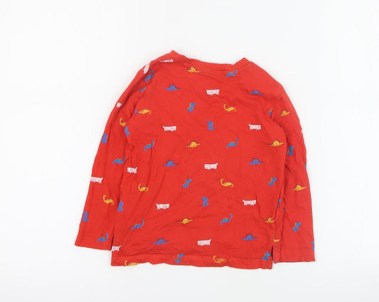 George Boys Red 100% Cotton Pullover T-Shirt Size 2-3 Years Crew Neck Pullover - Dinosaur