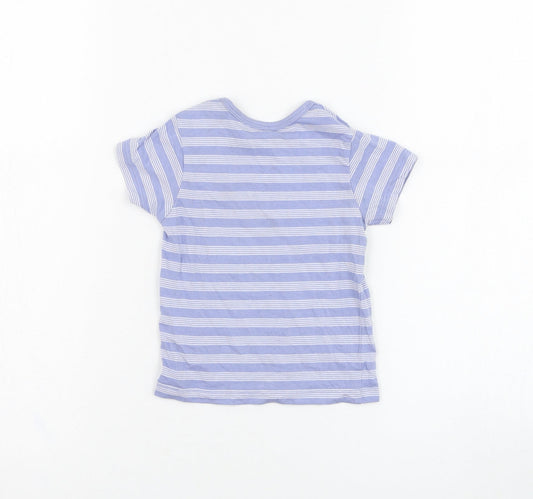 Matalan Boys Blue Striped Cotton Basic T-Shirt Size 3-6 Months Round Neck Pullover