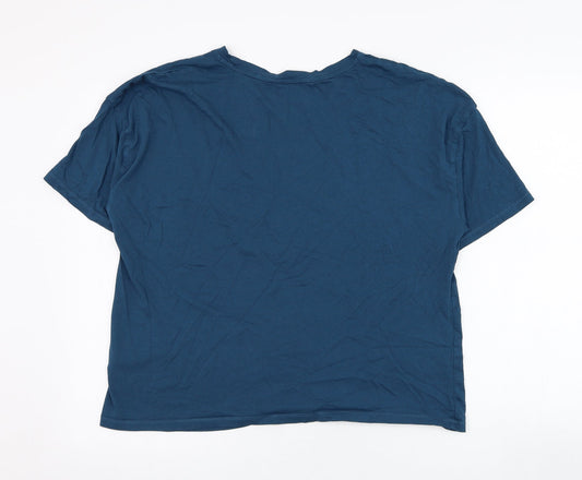marksd Womens Blue Cotton Basic T-Shirt Size 16 Round Neck - Happy, Loungewear