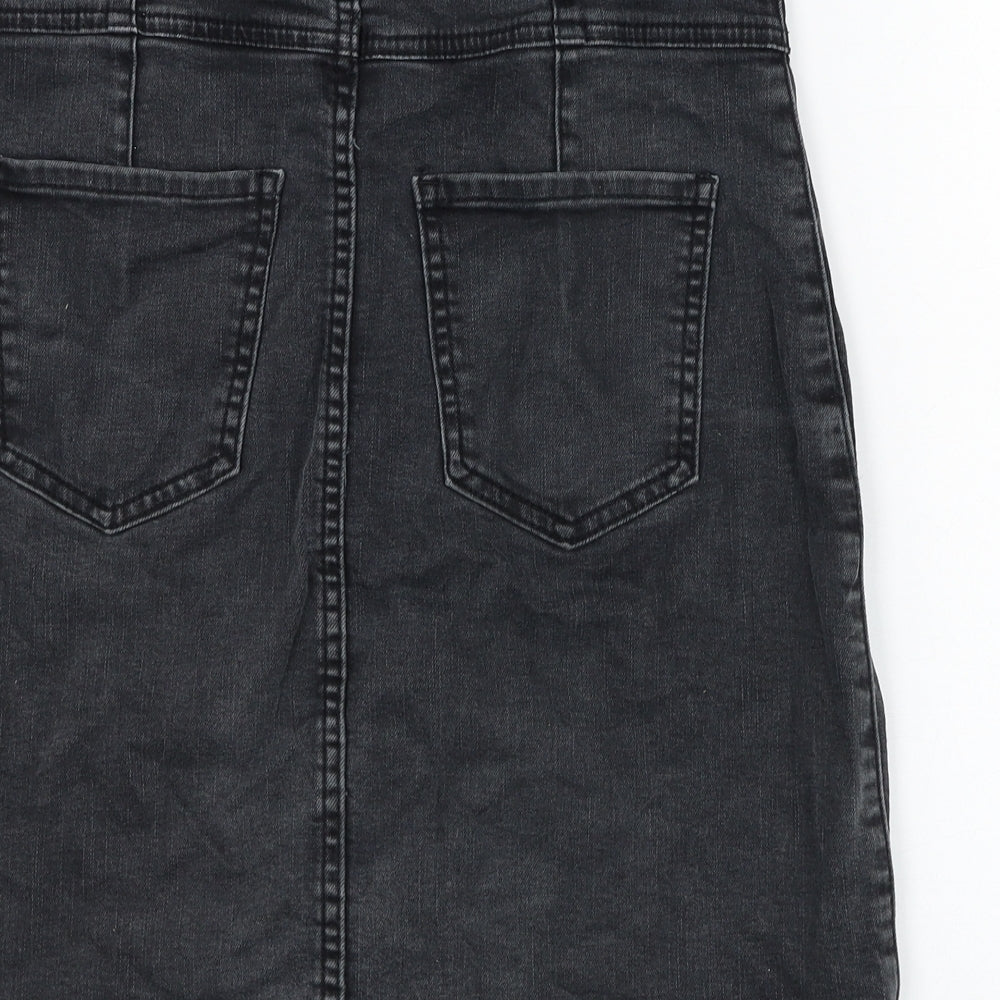 Forever New Womens Black Cotton Straight & Pencil Skirt Size 10 Zip - High Waisted