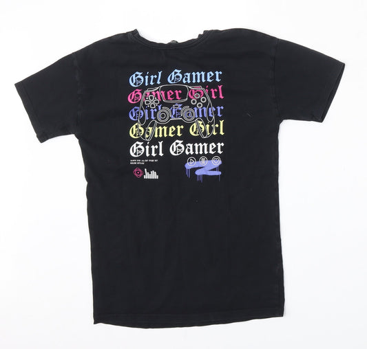 George Girls Black Cotton Basic T-Shirt Size 6-7 Years Round Neck - Girl Gamer
