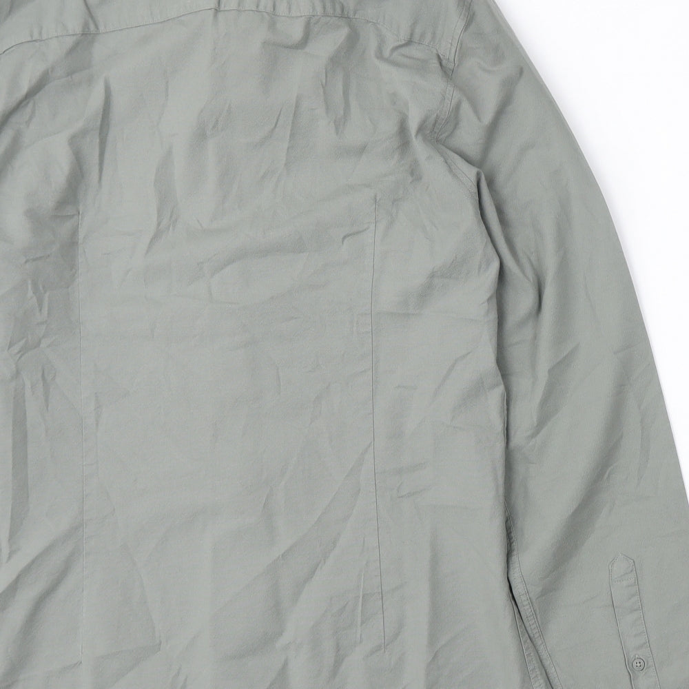 River Island Mens Green Cotton Button-Up Size S Collared Button