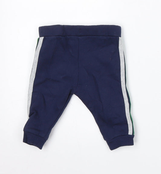 F&F Boys Blue Cotton Jogger Trousers Size 3-6 Months
