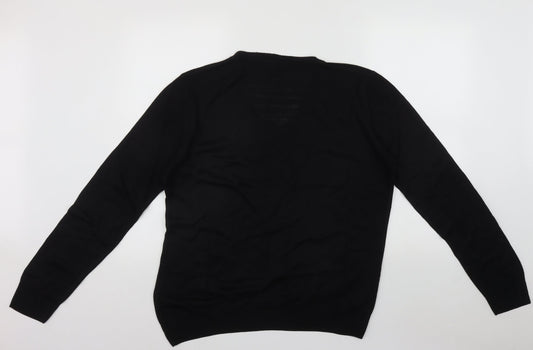 F&F Mens Black V-Neck Acrylic Pullover Jumper Size M