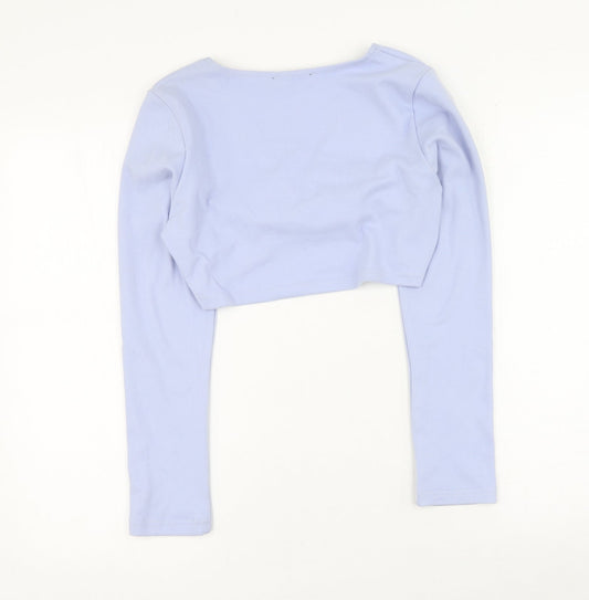 Amy & Clo Womens Purple Cotton Cropped Blouse Size M Round Neck