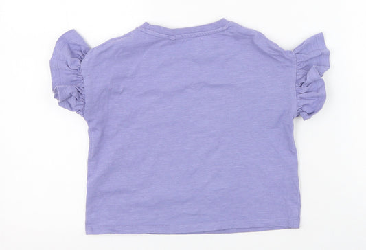 NEXT Girls Purple Cotton Basic T-Shirt Size 4 Years Round Neck
