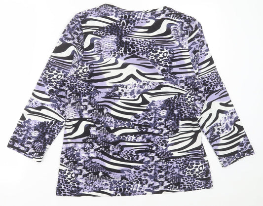 Gelco Womens Purple Animal Print Polyester Basic T-Shirt Size 12 V-Neck