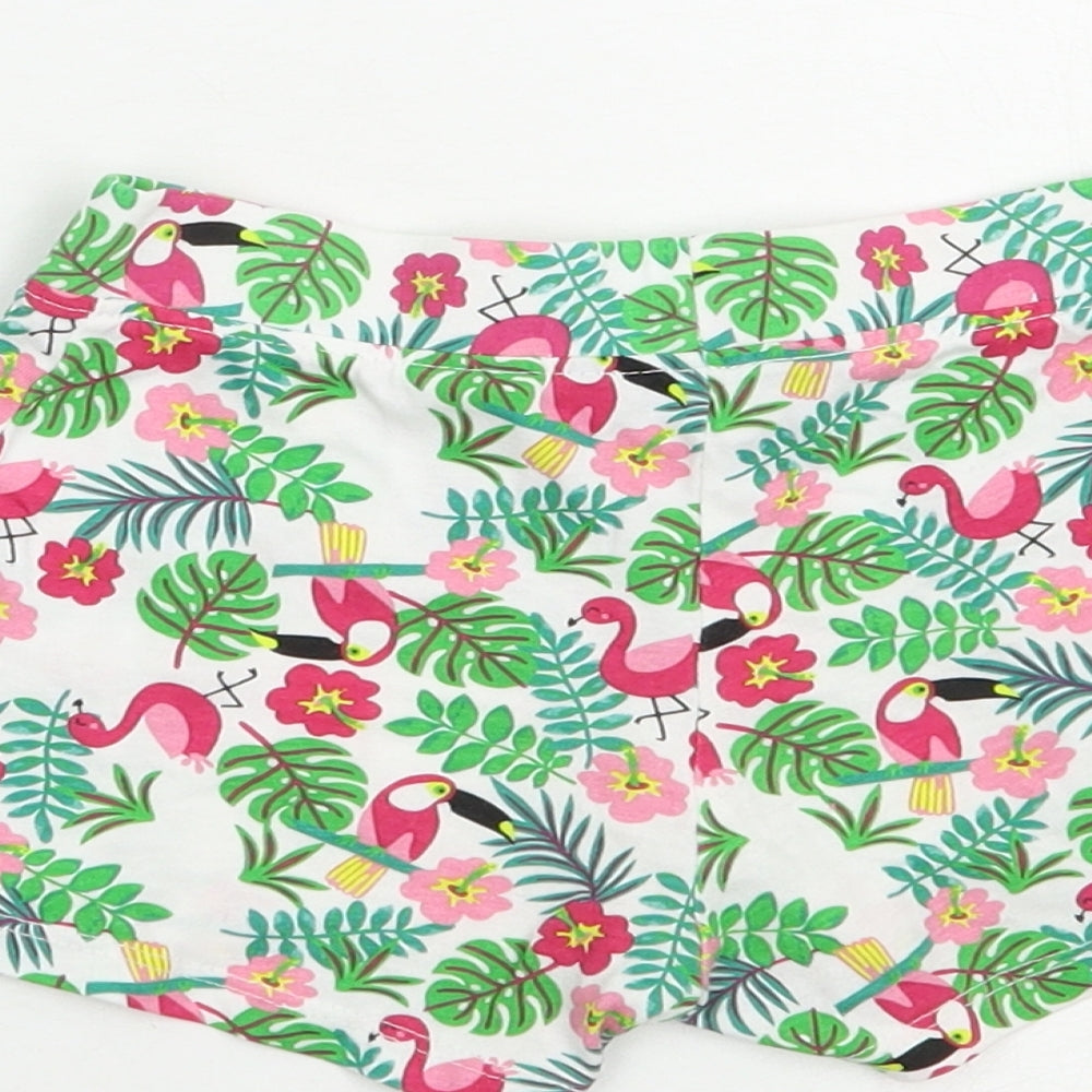 Primark Baby White Floral Cotton Cropped Trousers Size 12 Months Drawstring - Exotic Birds