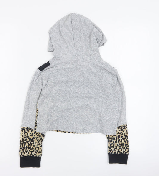 Matalan Girls Grey Animal Print Polyester Pullover Hoodie Size 8 Years Pullover - Cropped