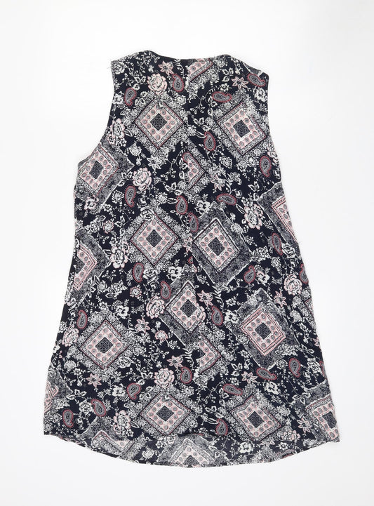 Izabel Womens Black Paisley Viscose Mini Size 10 V-Neck