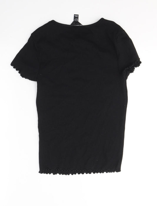 New Look Womens Black Cotton Basic T-Shirt Size 12 Round Neck