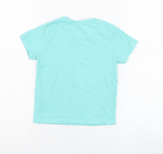 Primark Boys Blue Cotton Basic T-Shirt Size 3-4 Years Round Neck Pullover - Yeah