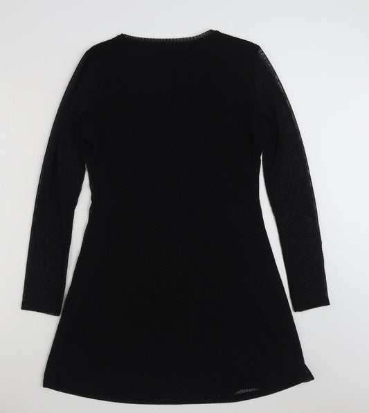 Pull&Bear Womens Black Plaid Polyester A-Line Size L Crew Neck Pullover