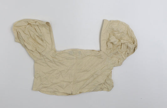 PRETTYLITTLETHING Womens Beige Linen Cropped Blouse Size 16 Square Neck