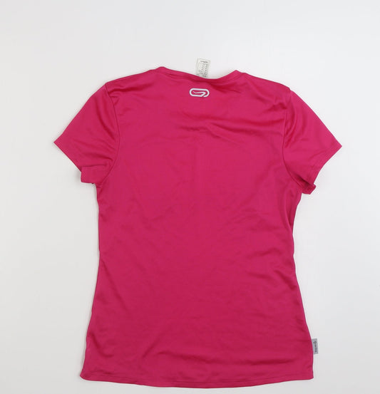 Kalenji Womens Pink Polyester Jersey T-Shirt Size XS Scoop Neck Pullover
