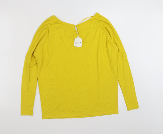 TWO FOR JOY Womens Yellow Viscose Basic T-Shirt Size 8 Boat Neck