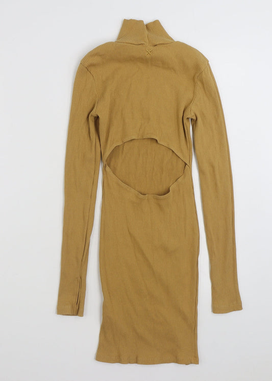 COLLUSION Womens Brown Cotton Pencil Dress Size 6 High Neck Pullover