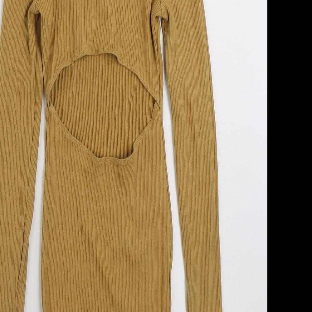 COLLUSION Womens Brown Cotton Pencil Dress Size 6 High Neck Pullover