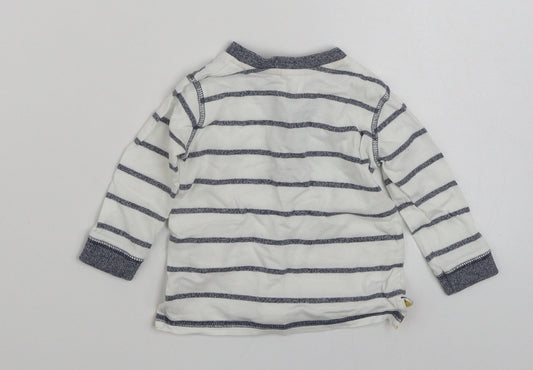 F&F Boys White Striped 100% Cotton Basic T-Shirt Size 3-6 Months Henley Button