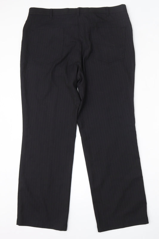 Henri Ross Mens Black Striped Polyester Trousers Size 36 L29 in Regular - short leg