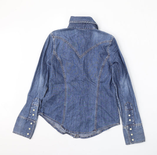 Gap Womens Blue Cotton Basic Button-Up Size 2XS Collared