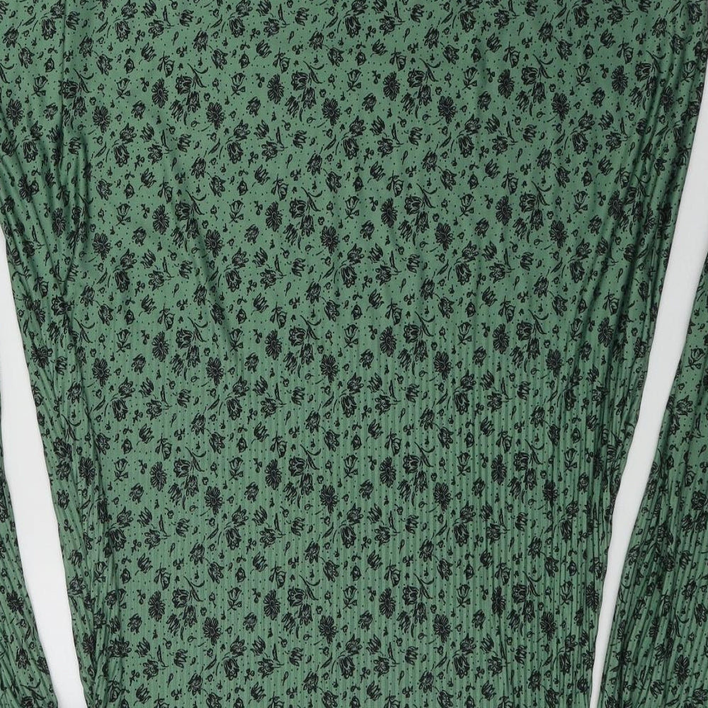 Stradivarius Womens Green Floral Polyester Skater Dress Size S Roll Neck