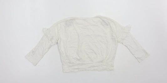 Matalan Girls White Cotton Pullover T-Shirt Size 7 Years Crew Neck Pullover