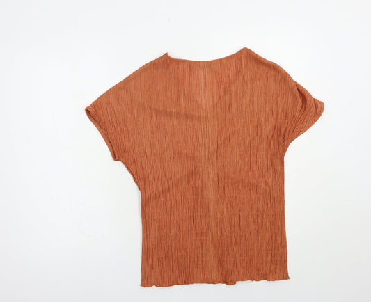 Gallery Womens Orange Polyester Basic Blouse Size XS V-Neck