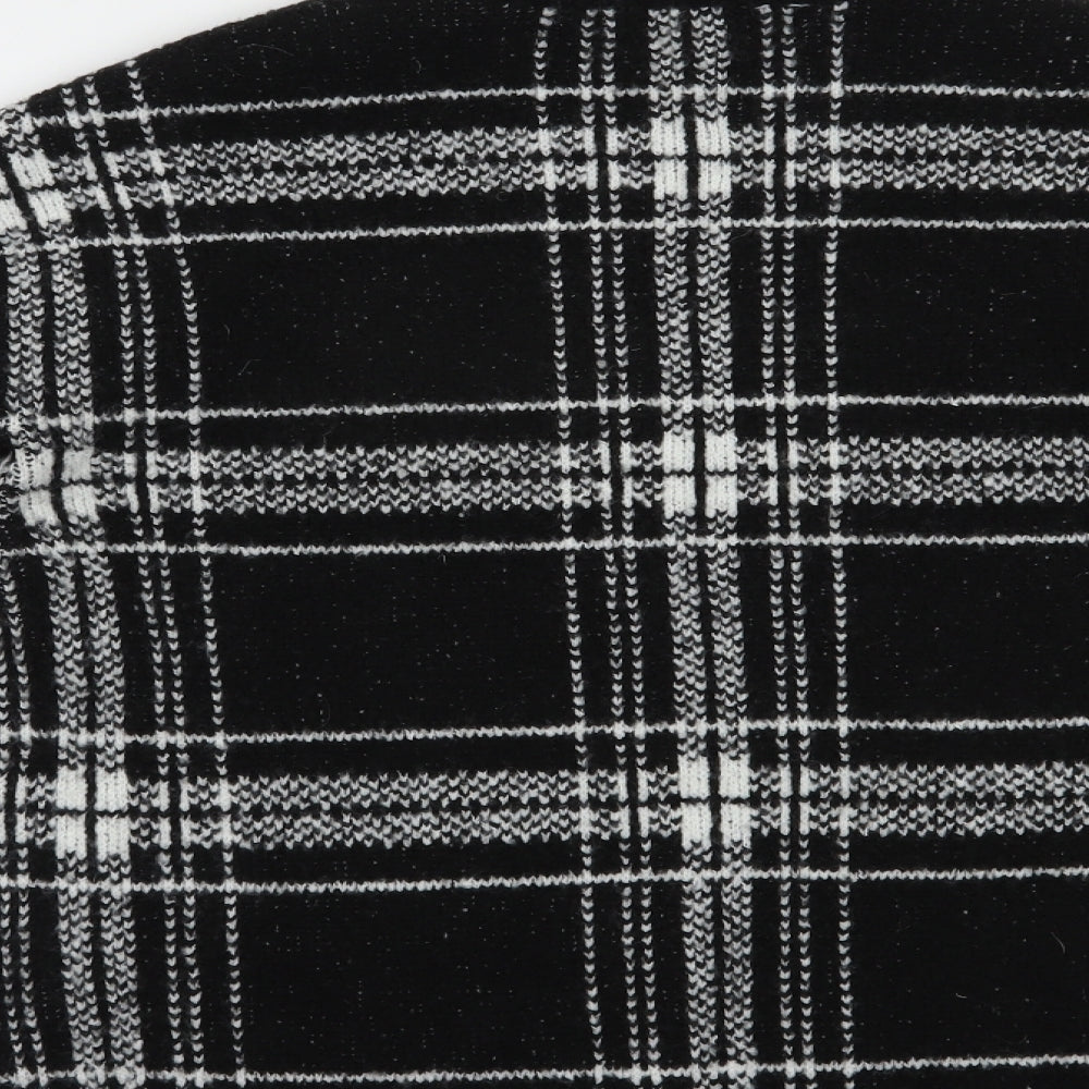 Marks and Spencer Womens Black Crew Neck Plaid Acrylic Pullover Jumper Size S