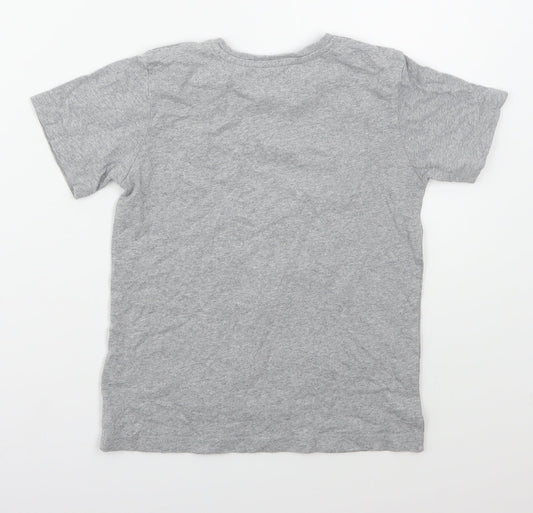 Preworn Boys Grey Cotton Basic T-Shirt Size 7-8 Years Crew Neck Pullover - Dabasaur