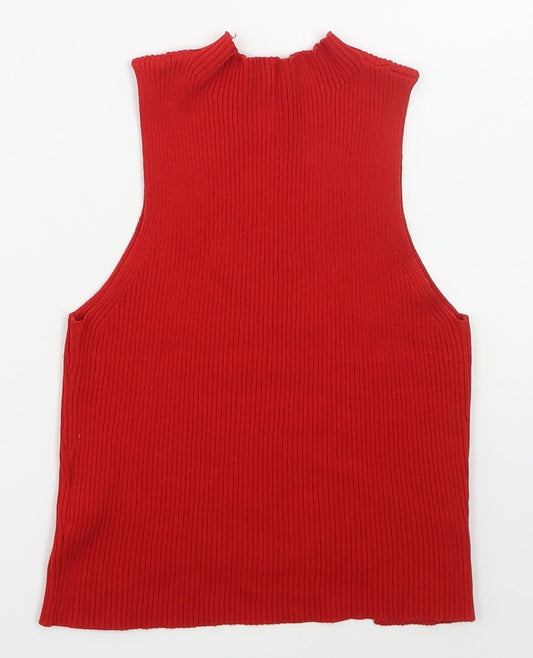 SheIn Girls Red Mock Neck Acrylic Vest Jumper Size 12 Years Pullover - Cut Out