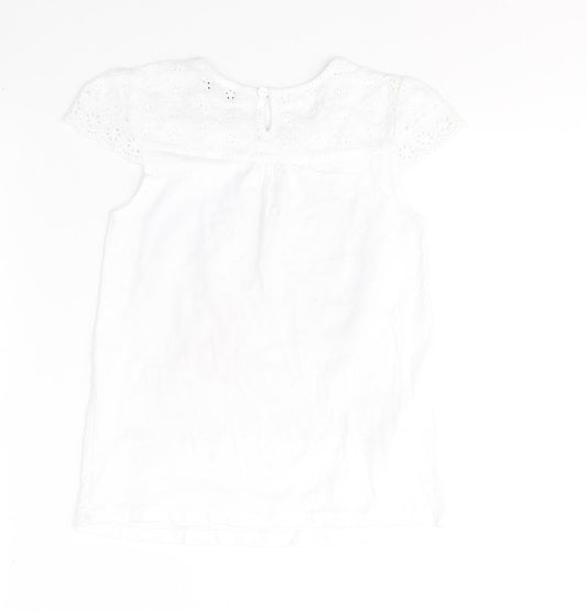 GEORGE Girls White Cotton Basic T-Shirt Size 7-8 Years Round Neck Pullover - Happy city girl