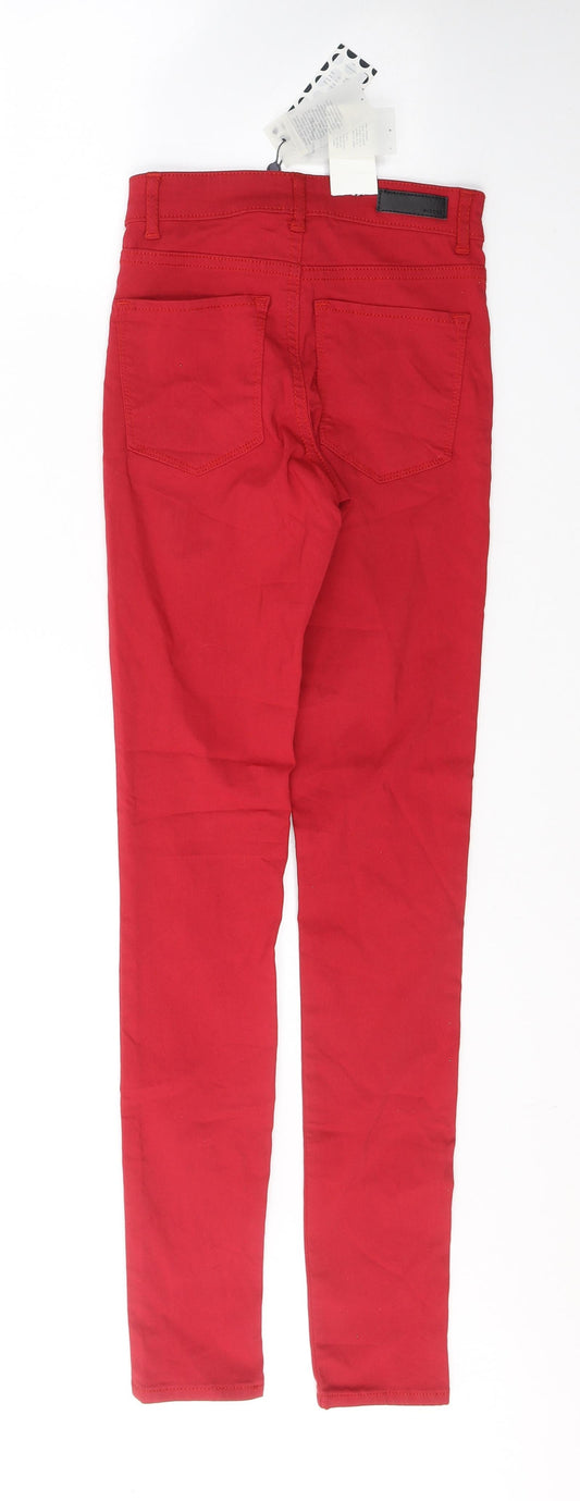 Pieces Womens Red Cotton Skinny Jeans Size 2XS L30 in Regular Button