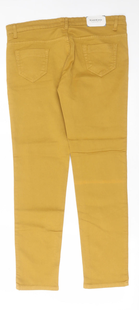 bebe Womens Yellow Cotton Straight Jeans Size 34 in L30 in Regular Button
