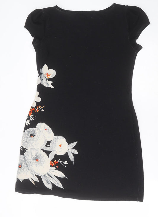 Billie & Blossom Womens Black Floral Polyester A-Line Size 12 Crew Neck Pullover