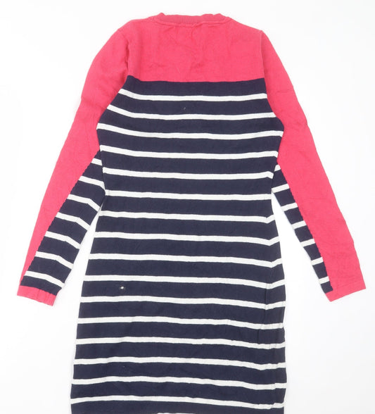 Clements Ribeiro Womens Blue Striped Cotton Jumper Dress Size 10 Crew Neck Pullover