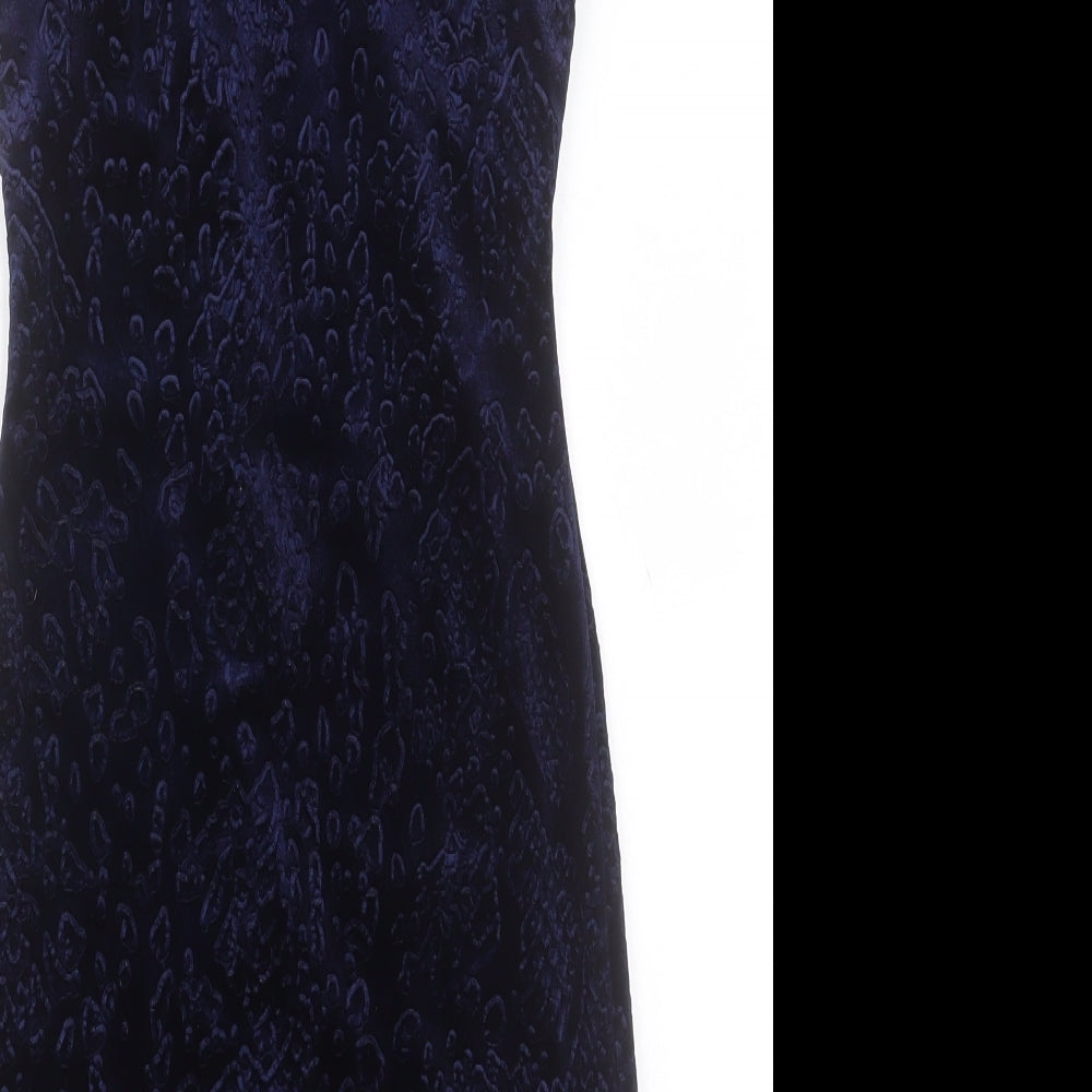 Topshop Womens Blue Geometric Polyester Bodycon Size 6 Crew Neck Zip