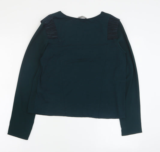 Zara Womens Green Polyester Basic Blouse Size M Round Neck