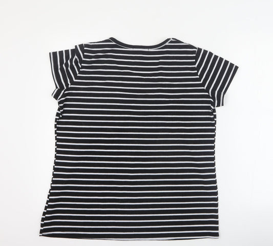 Sea Refined Womens Black Striped Cotton Basic T-Shirt Size XL Round Neck